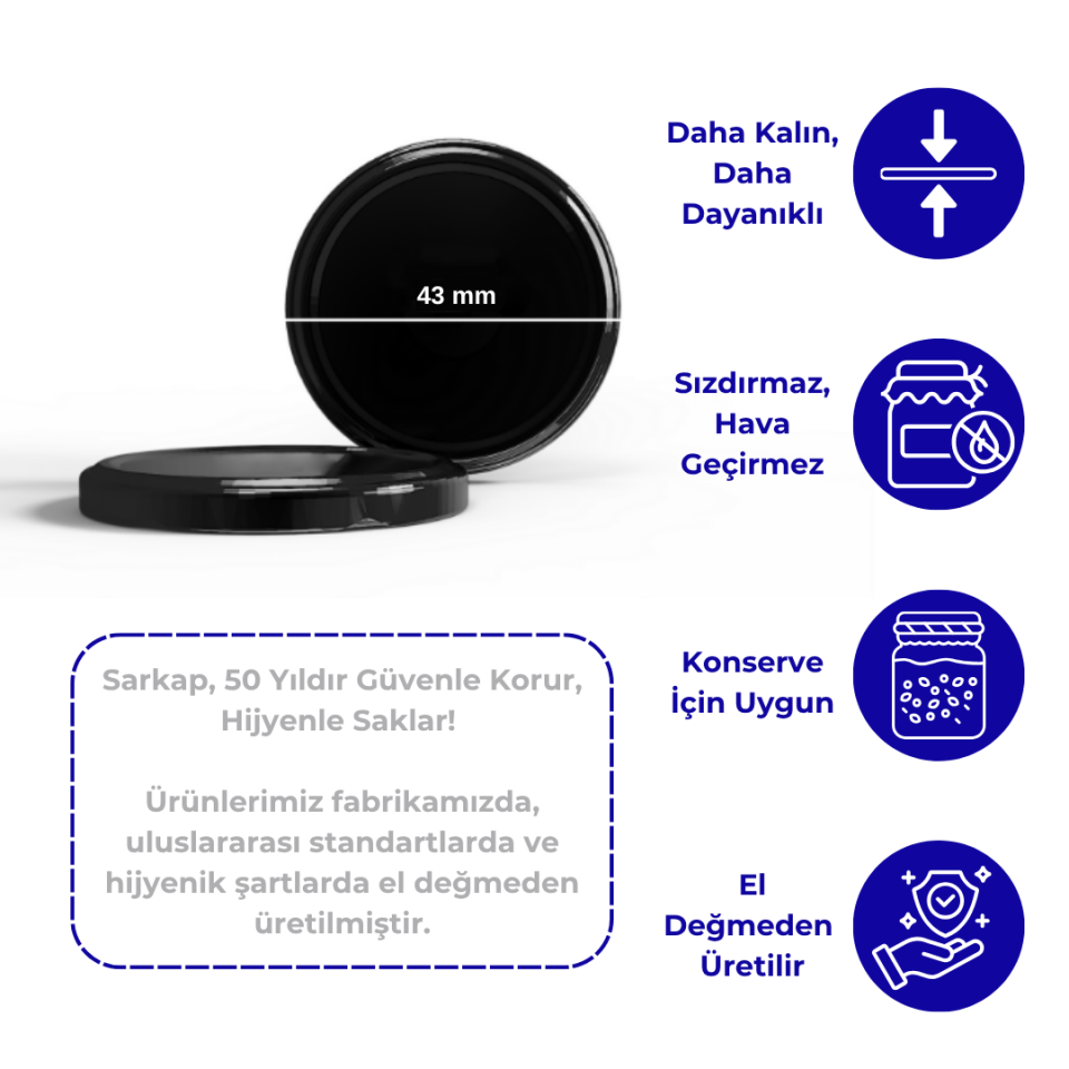 Sarkap 43 mm 3000'li Kavanoz Kapağı Siyah