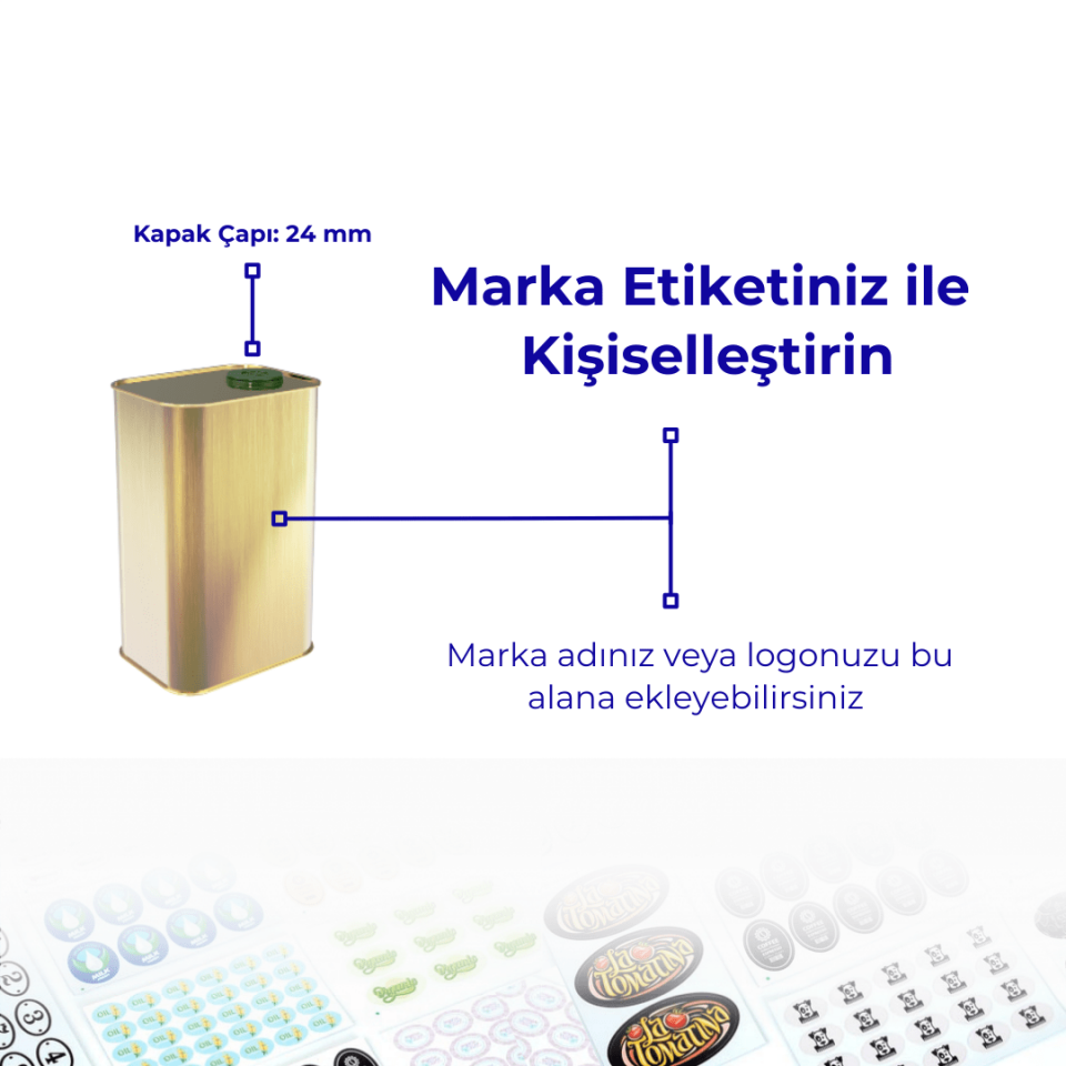 Sarkap 0,250 L (250 ml) 40 Adet Kolili Kapaklı Zeytinyağı Tenekesi Dobi Kapak - Gold