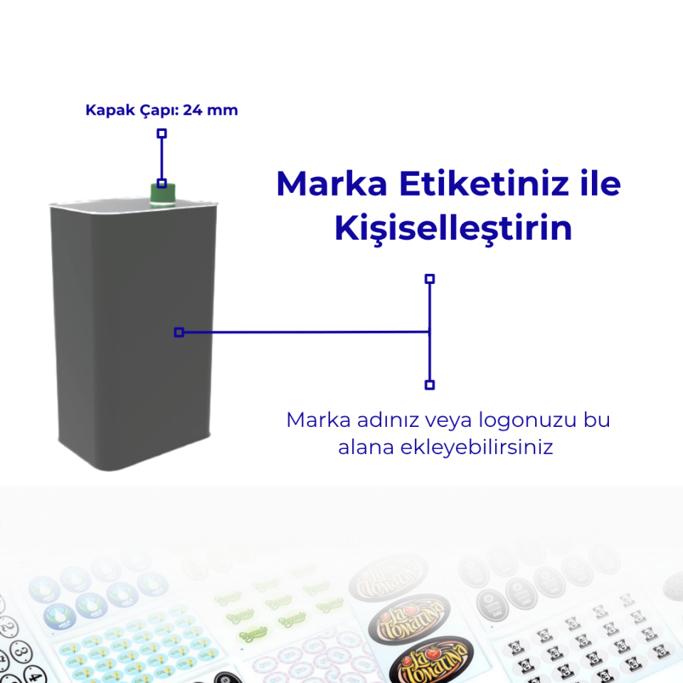 Sarkap 0,5 L 24'lü Zeytinyağı Tenekesi Dobi Kapak - Mat Siyah