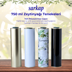 Sarkap 0,75 L (750 ml) Kapaklı Silindir Zeytinyağı Tenekesi Mat Siyah