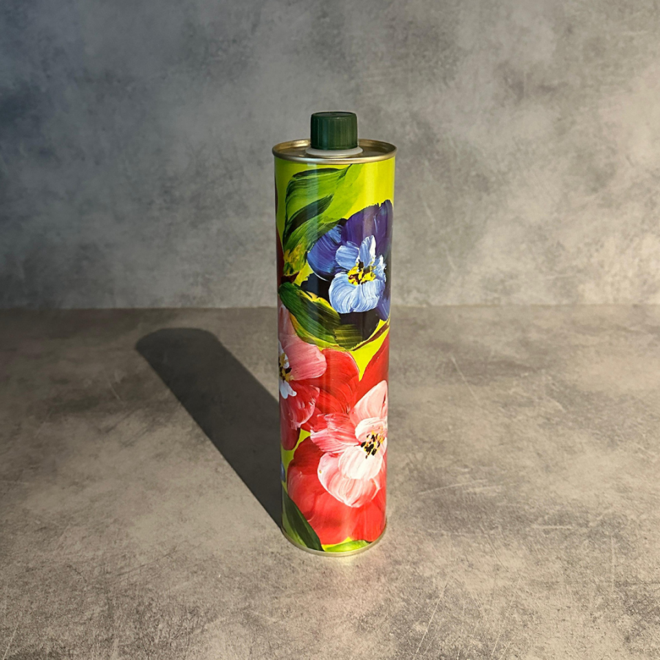 Sarkap 0,75 L (750 ml) 27 Adet Kolili Kapaklı Silindir Dekoratif Zeytinyağı Tenekesi Karışık Çiçek
