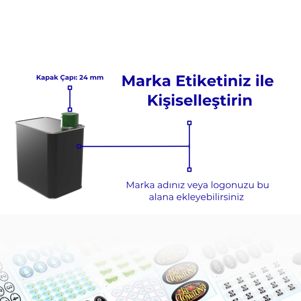 Sarkap 0,5 L 16 Adet Kolili Kısa Zeytinyağı Tenekesi Dobi Kapak - Mat Siyah