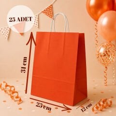 25'li 25X12X31 Beyaz Burgu Saplı Kraft Kağıt Poşet Çanta