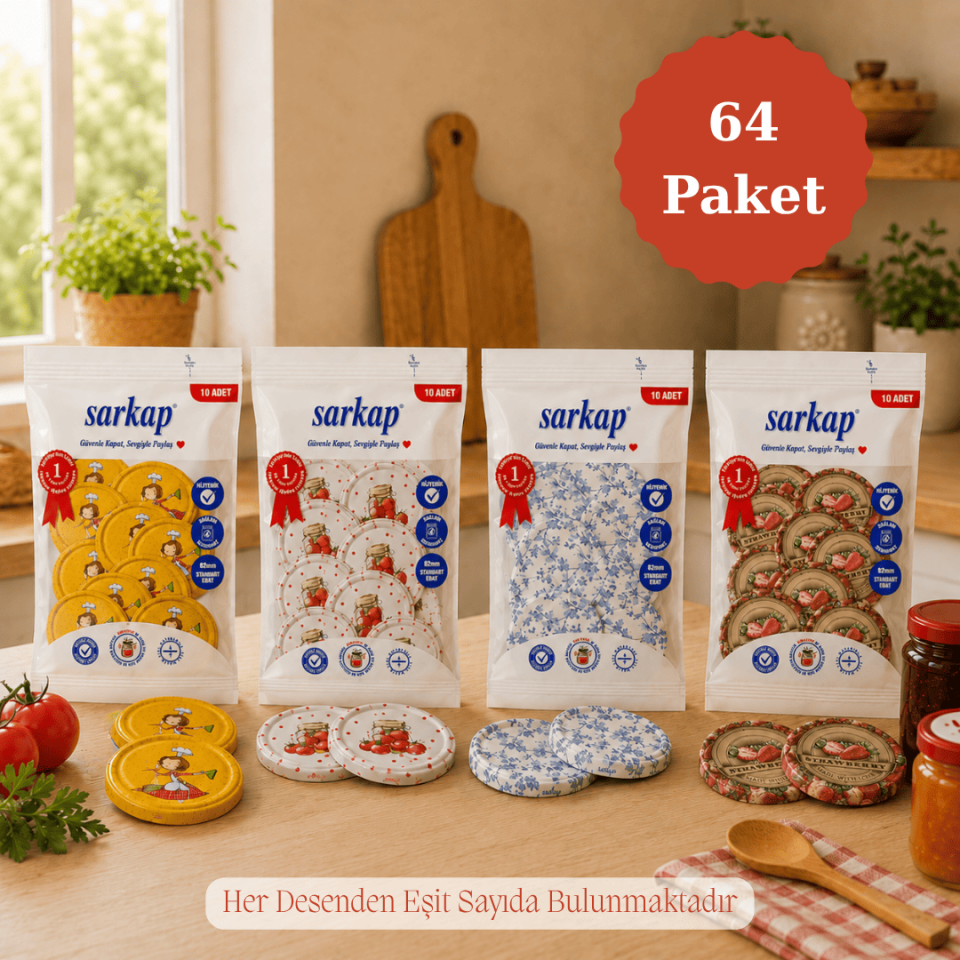 Hijyenik Paketli 64'lü 82 mm Kavanoz Kapağı Seti DörtDesen