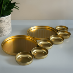 Sarkap Home 24 cm 2'li Sunumluk Tepsi ve 10x3,2 cm 6'lı Çerezlik Servis Seti Gold