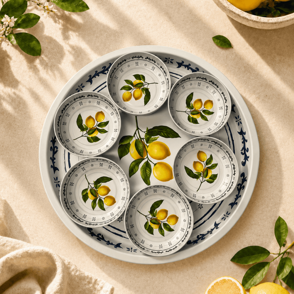 Sarkap Home Lemon Desing 34 cm Tepsi ve 10x3,2 cm 6'lı Çerezlik Seti LemonDesignBeyaz