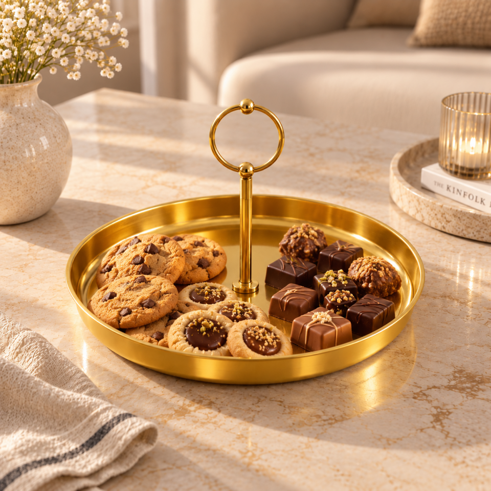 Sarkap Home Tek Katlı Yuvarlak Kulplu Sunumluk Gold
