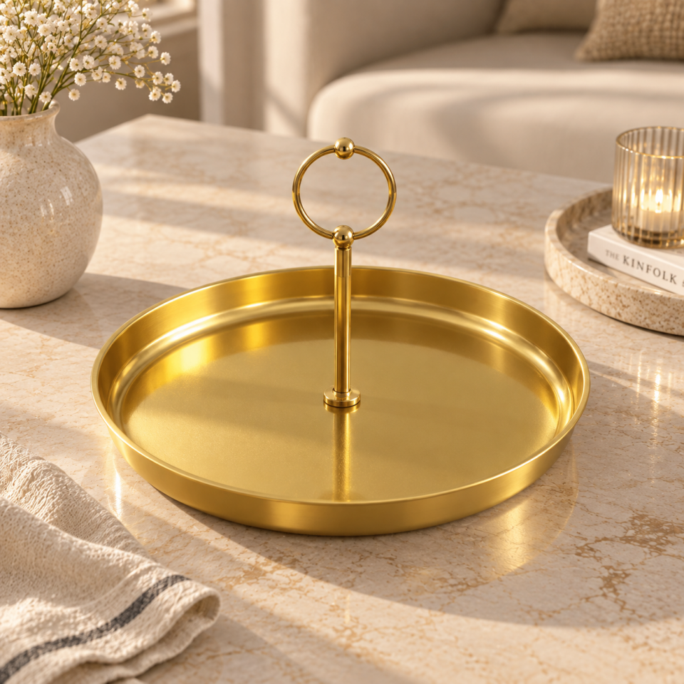 Sarkap Home Tek Katlı Yuvarlak Kulplu Sunumluk Gold