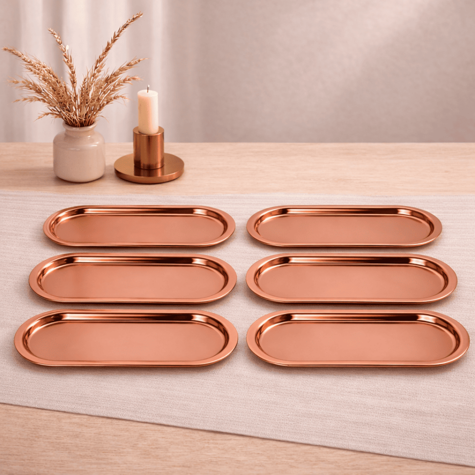 Sarkap Home 16x35 cm 6'lı Oval Sunumluk Metal Servis Tepsisi BRONZ