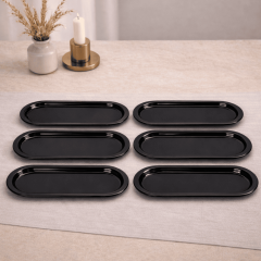 Sarkap Home 16x35 cm 6'lı Oval Sunumluk Metal Servis Tepsisi Parlak Siyah