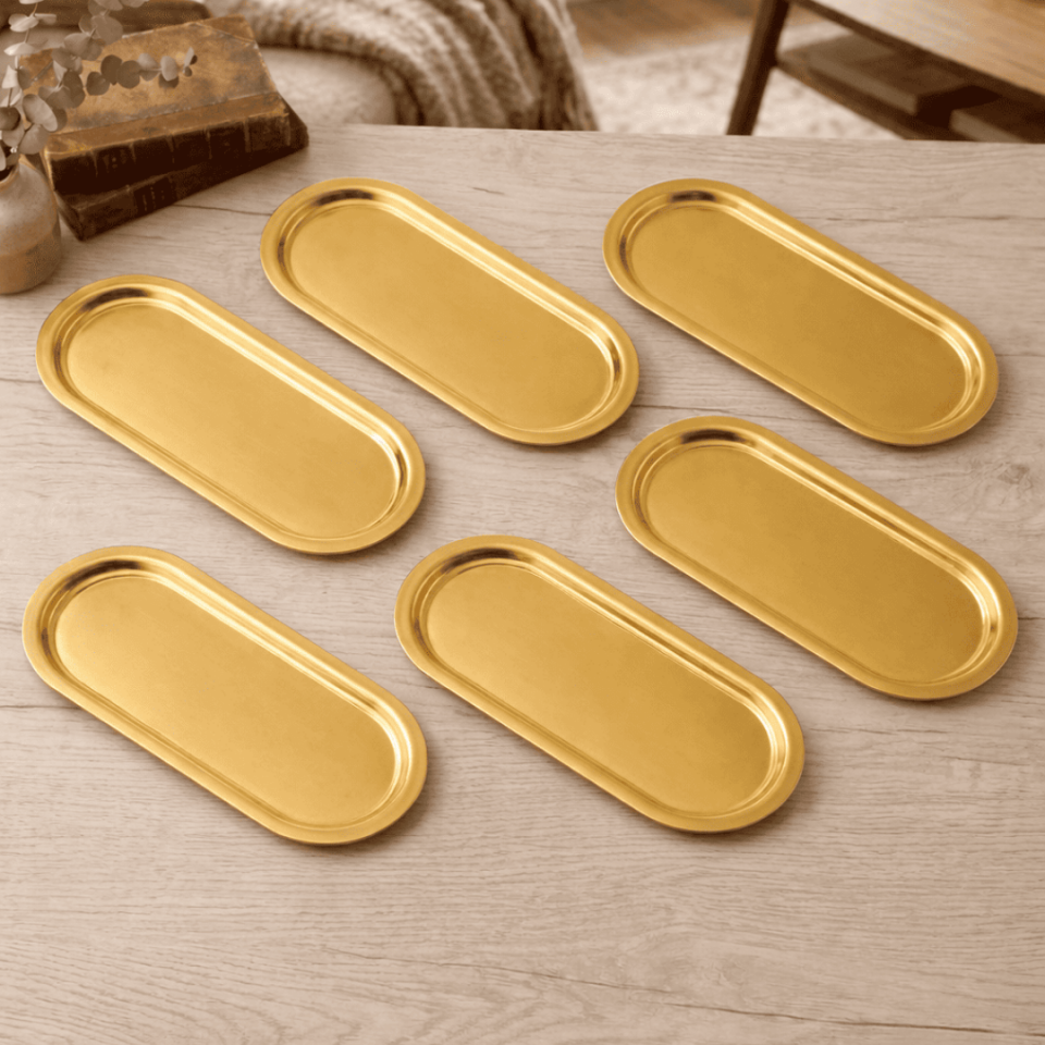 Sarkap Home 16x35 cm 6'lı Oval Sunumluk Metal Servis Tepsisi Gold