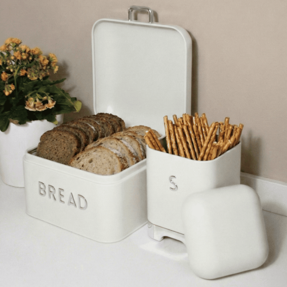Sarkap Home Galvaniz Biscuits 5,6 L Küçük Boy Ekmeklik - 200x140mm & 2 L Storage Kutu - 115x150mm Set Krem