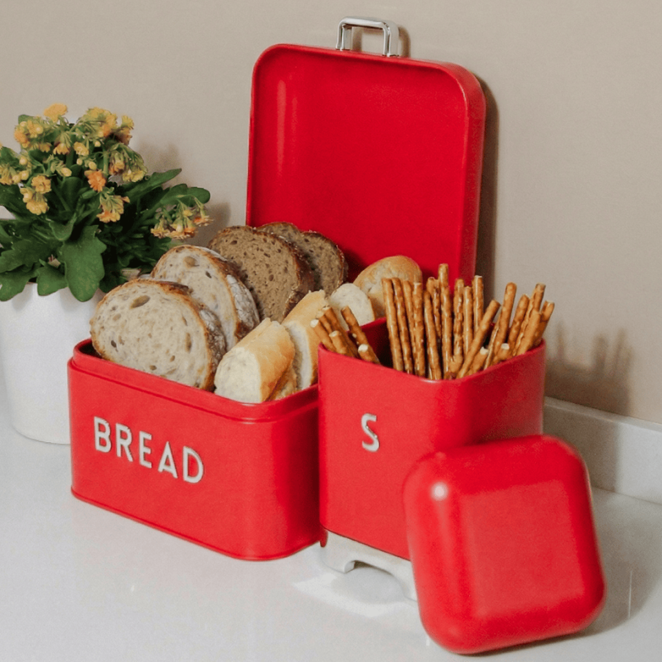 Sarkap Home Galvaniz Biscuits 5,6 L Küçük Boy Ekmeklik - 2 L Storage Kutu Set Kırmızı