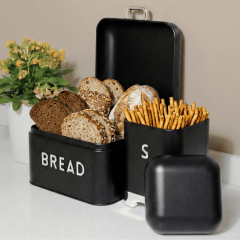 Sarkap Home Galvaniz Biscuits 5,6 L Küçük Boy Ekmeklik - 200x140mm & 2 L Storage Kutu - 115x150mm Set Siyah