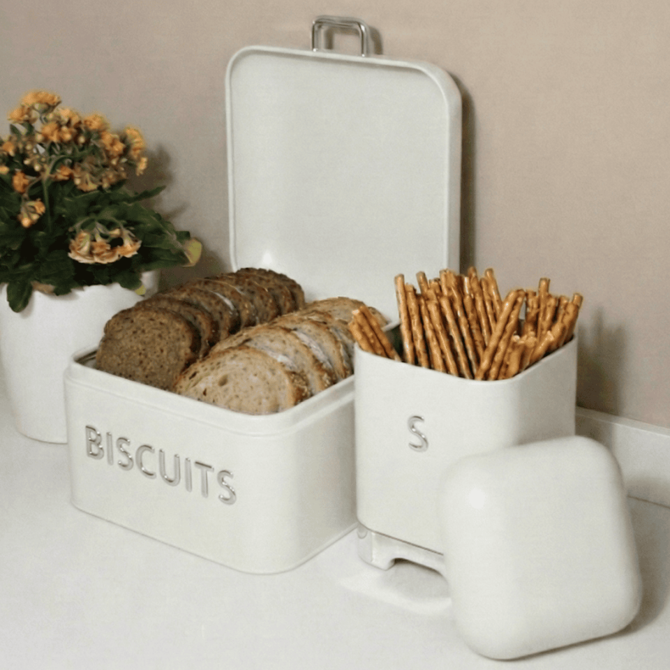 Sarkap Home Galvaniz Biscuits 5,6 L Küçük Boy Ekmeklik - 2 L Storage Kutu Set KremBiscuits