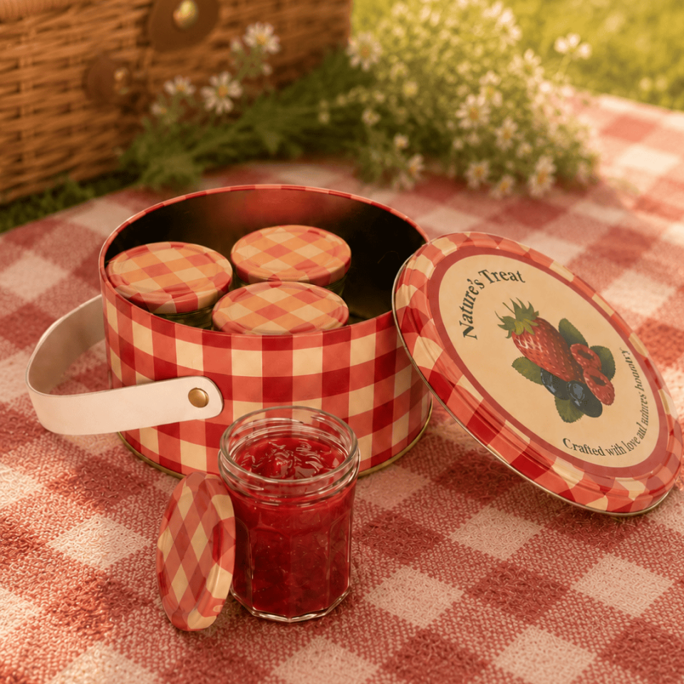 Sarkap Home 2,8 L Jam Deri Saplı Kutu ve 4'lü 200 ml Kavanoz Seti 190x100 mm Kırmızı