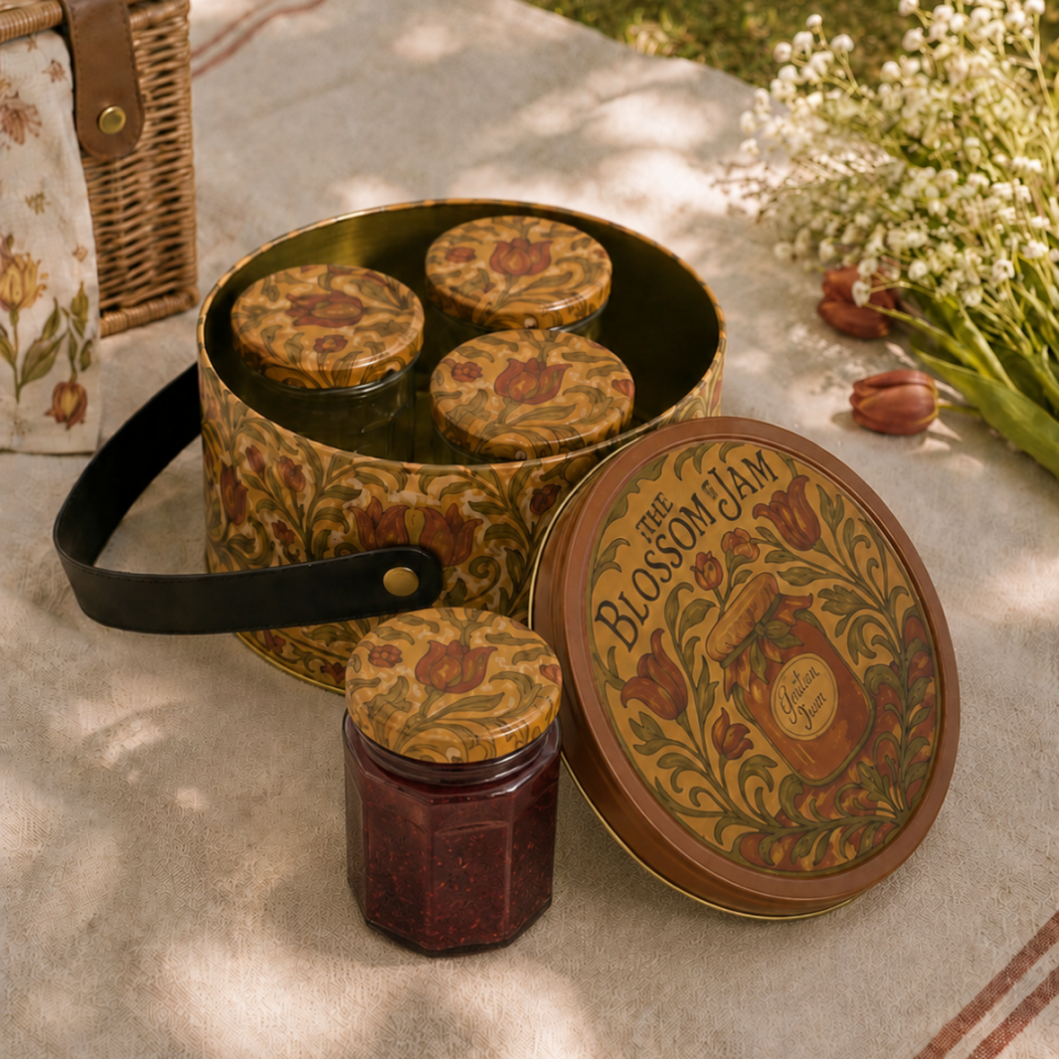 Sarkap Home 2,8 L Jam Deri Saplı Kutu ve 4'lü 200 ml Kavanoz Seti 190x100 mm VintageDesen