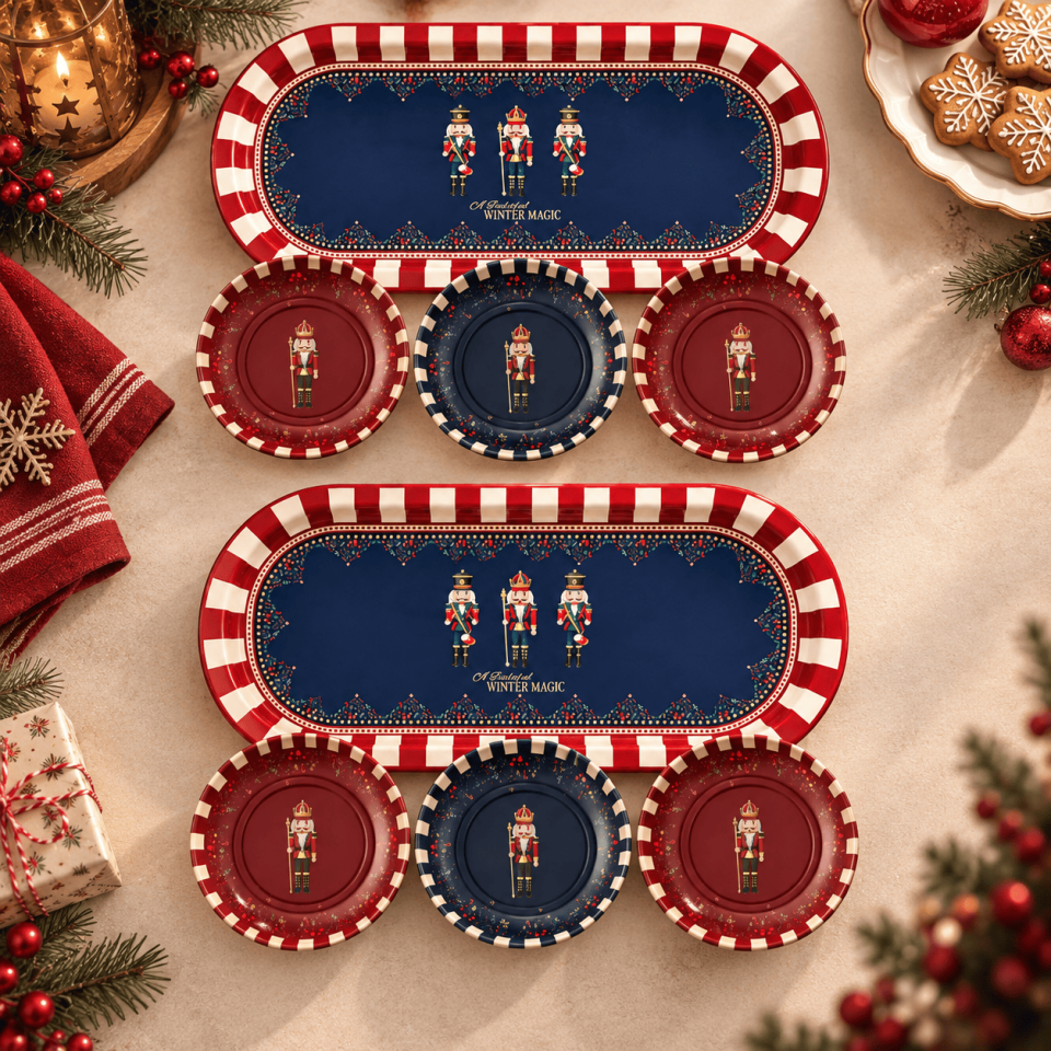 Sarkap Home 16x35 cm 2'li Oval Tepsi 10x3,2 cm 6'lı Çerezlik Seti Nutcracker