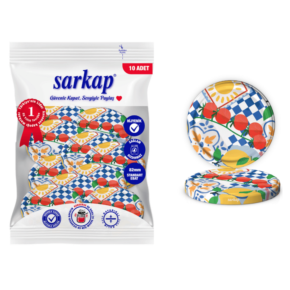 Hijyenik Paketli 10'lu 82 mm Kapak - Pop Art Sebze Seri LimonDomates