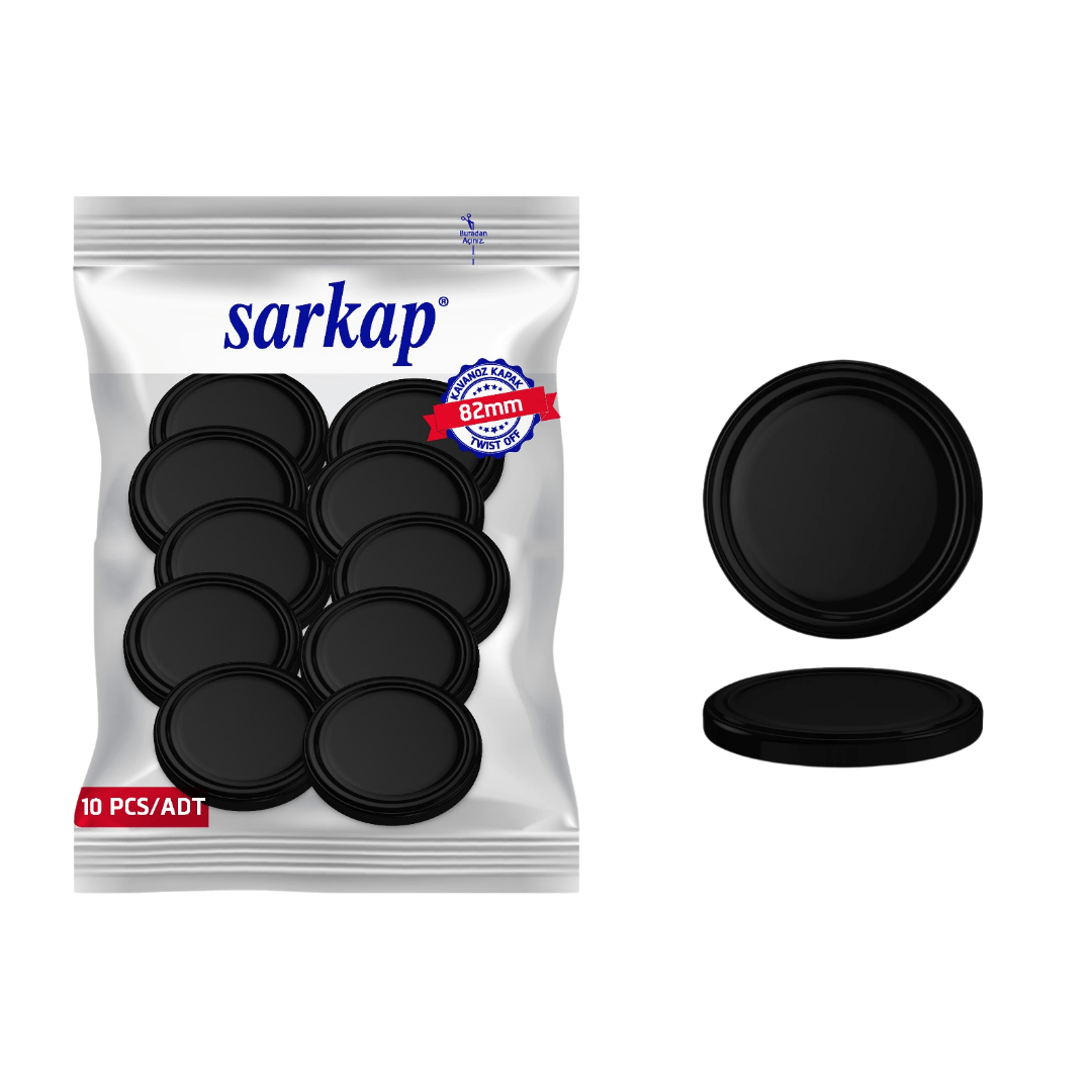 Hijyenik Paketli 10 Adet Kavanoz Kapağı Düz Renkler 82 mm Mat Siyah