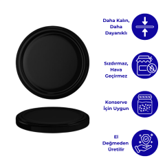 Hijyenik Paketli 10 Adet Kavanoz Kapağı Düz Renkler 82 mm Mat Siyah