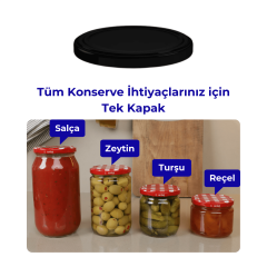 Hijyenik Paketli 10 Adet Kavanoz Kapağı Düz Renkler 82 mm Mat Siyah