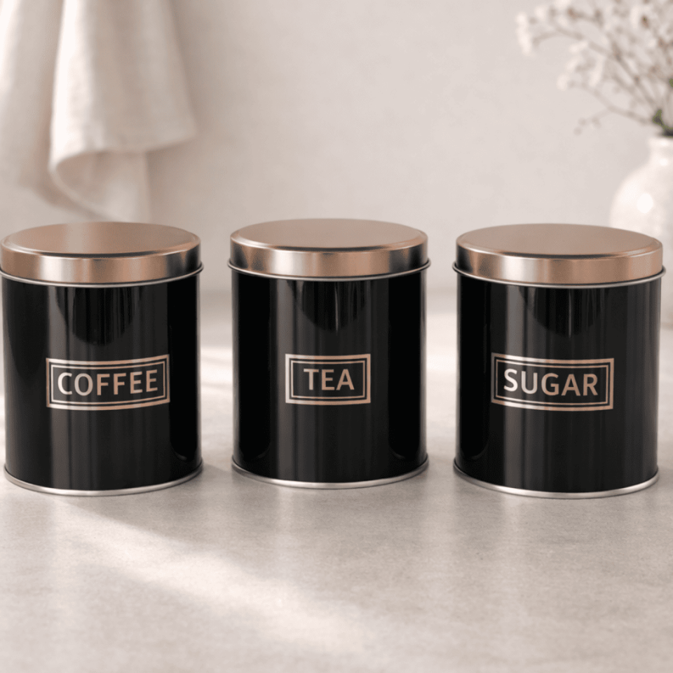 Sarkap Home 3'lü 99x114 mm 0,8 L Saklama Kutusu Seti Siyah-Bronz