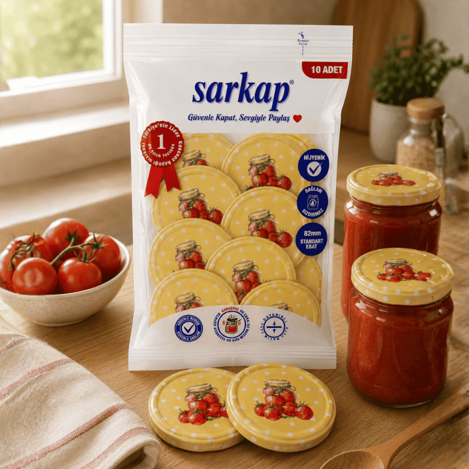 Hijyenik Paketli 10'lu 82 mm Kapak -  Domates Seri DomatesKavanozuSarı