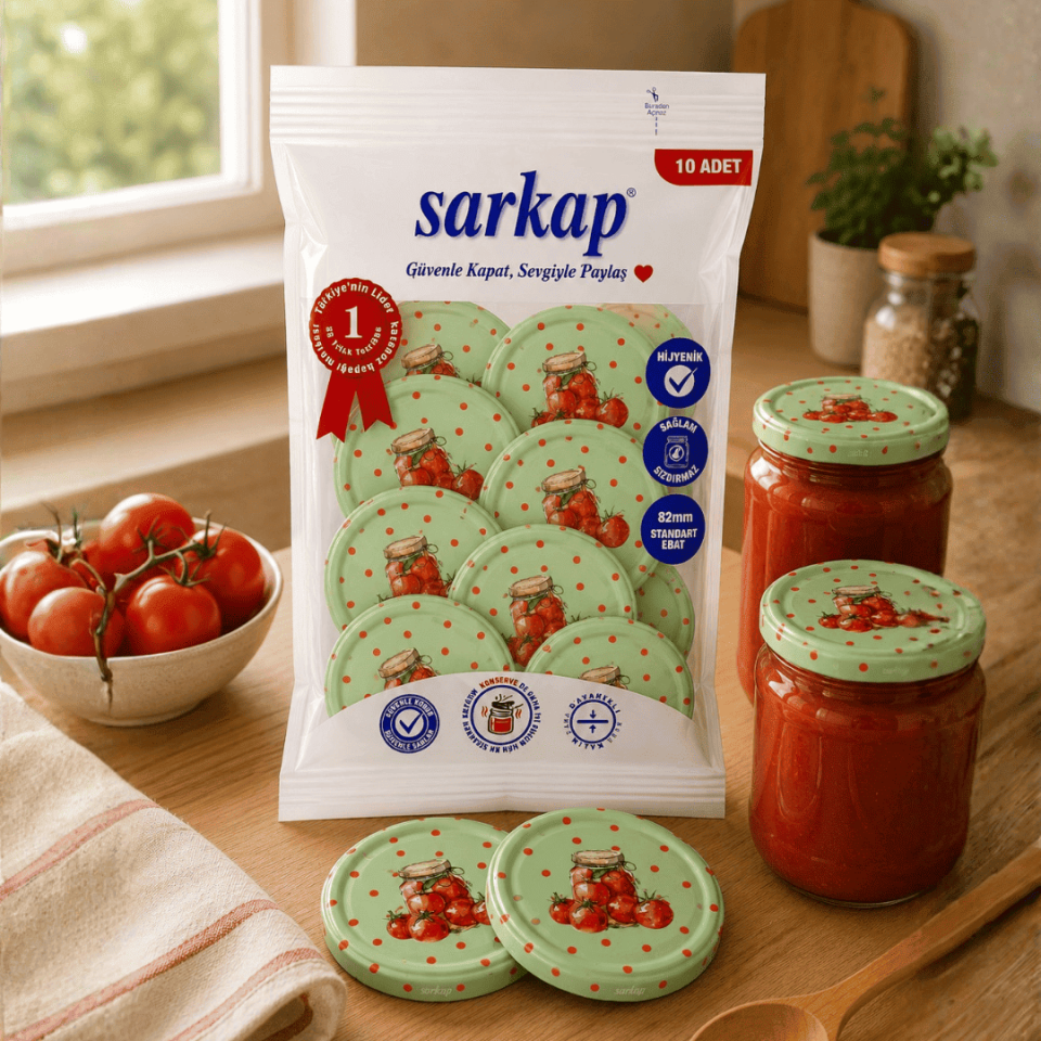 Hijyenik Paketli 10'lu 82 mm Kapak -  Domates Seri DomatesKavanozuYeşil
