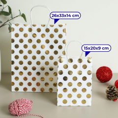 Sarkap Sarı Puantiye Karton Kraft Kağıt Poşet Çanta 15x20x9 cm