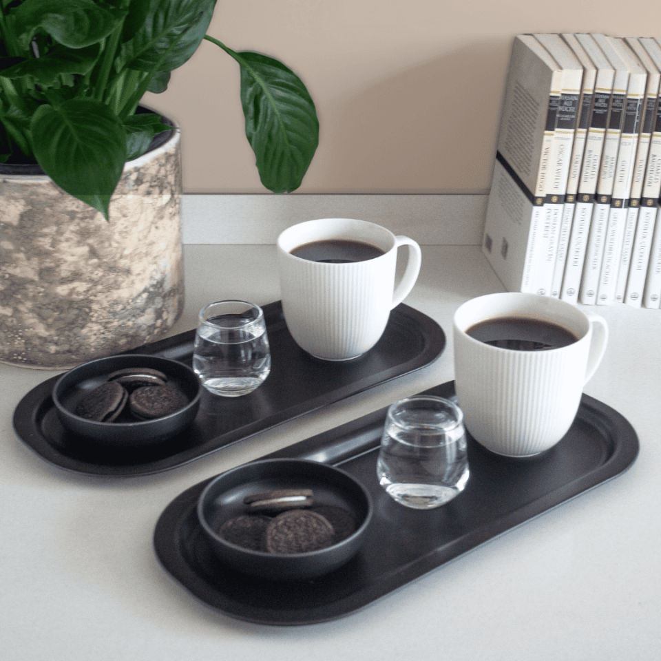 Sarkap Home 35x16 cm 2'li Oval Sunumluk Tepsi Mat Siyah
