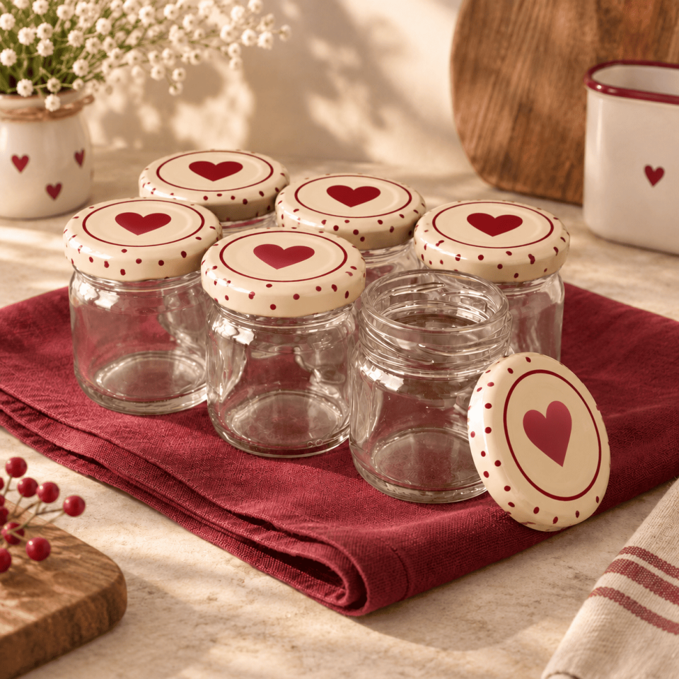 Sarkap Home 6'lı 40 ml Cam Kavanoz Seti Kalpli