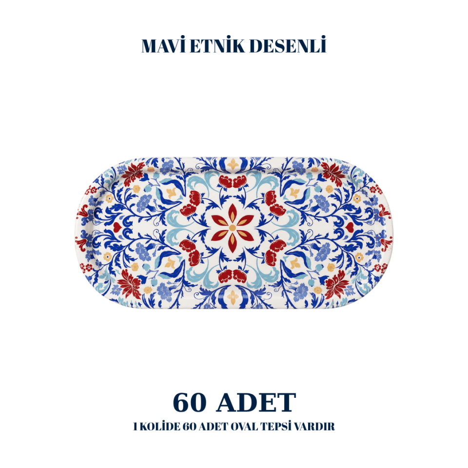 Sarkap Home 60 Adet Oval Tepsi EtnikMavi