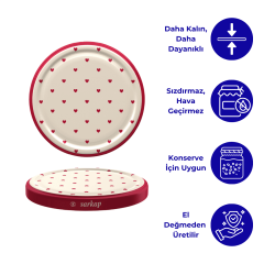 Hijyenik Paketli 10 Adet Kavanoz Kapağı Kalpli Desenler 82 mm Kırmızı Kalp Krem