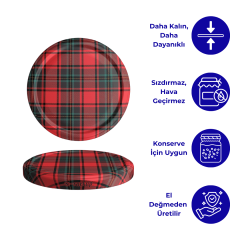 Hijyenik Paketli 10 Adet Kavanoz Kapağı Ekose Desenler 82 mm Kırmızı-Siyah