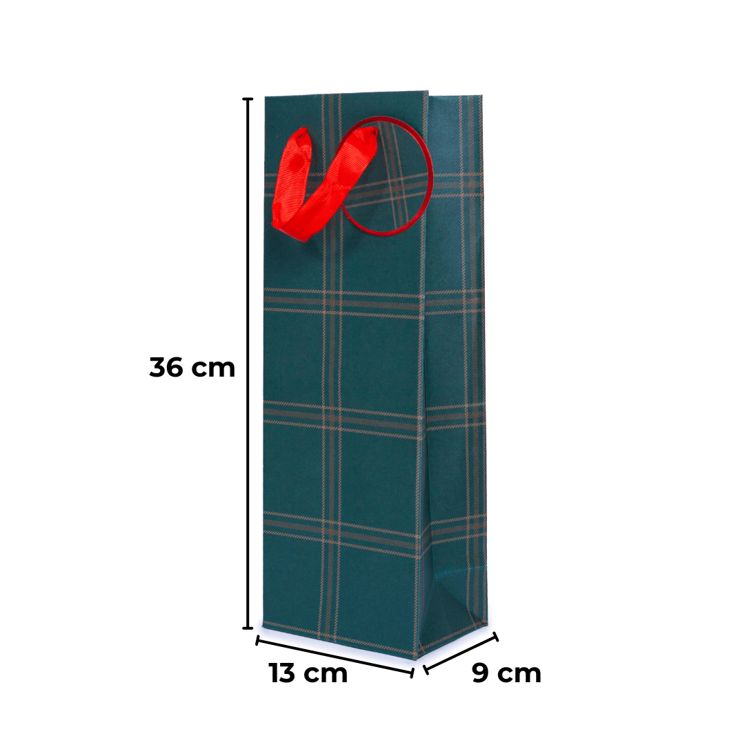 Sarkap Yeşil Ekose Desenli Hediyelik Karton Çanta 13x36x9 cm