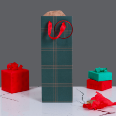 Sarkap Yeşil Ekose Desenli Hediyelik Karton Çanta 13x36x9 cm