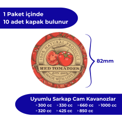 Hijyenik Paketli 10 Adet Kavanoz Kapağı Domates Desenler 82 mm Red Tomatoes