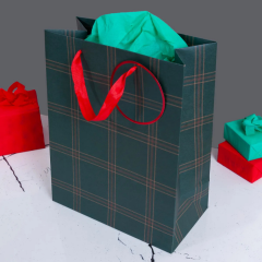 Sarkap Yeşil Ekose Desenli Hediyelik Karton Çanta 26x33x14 cm