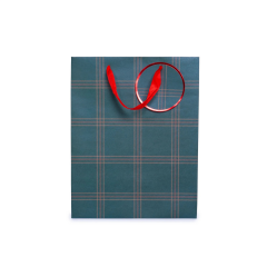 Sarkap Yeşil Ekose Desenli Hediyelik Karton Çanta 26x33x14 cm