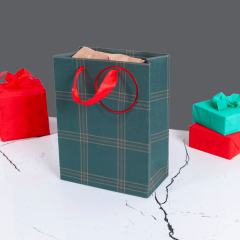 Sarkap Yeşil Ekose Desenli Hediyelik Karton Çanta 15x20x9 cm