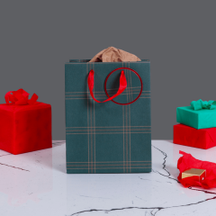 Sarkap Yeşil Ekose Desenli Hediyelik Karton Çanta 15x20x9 cm