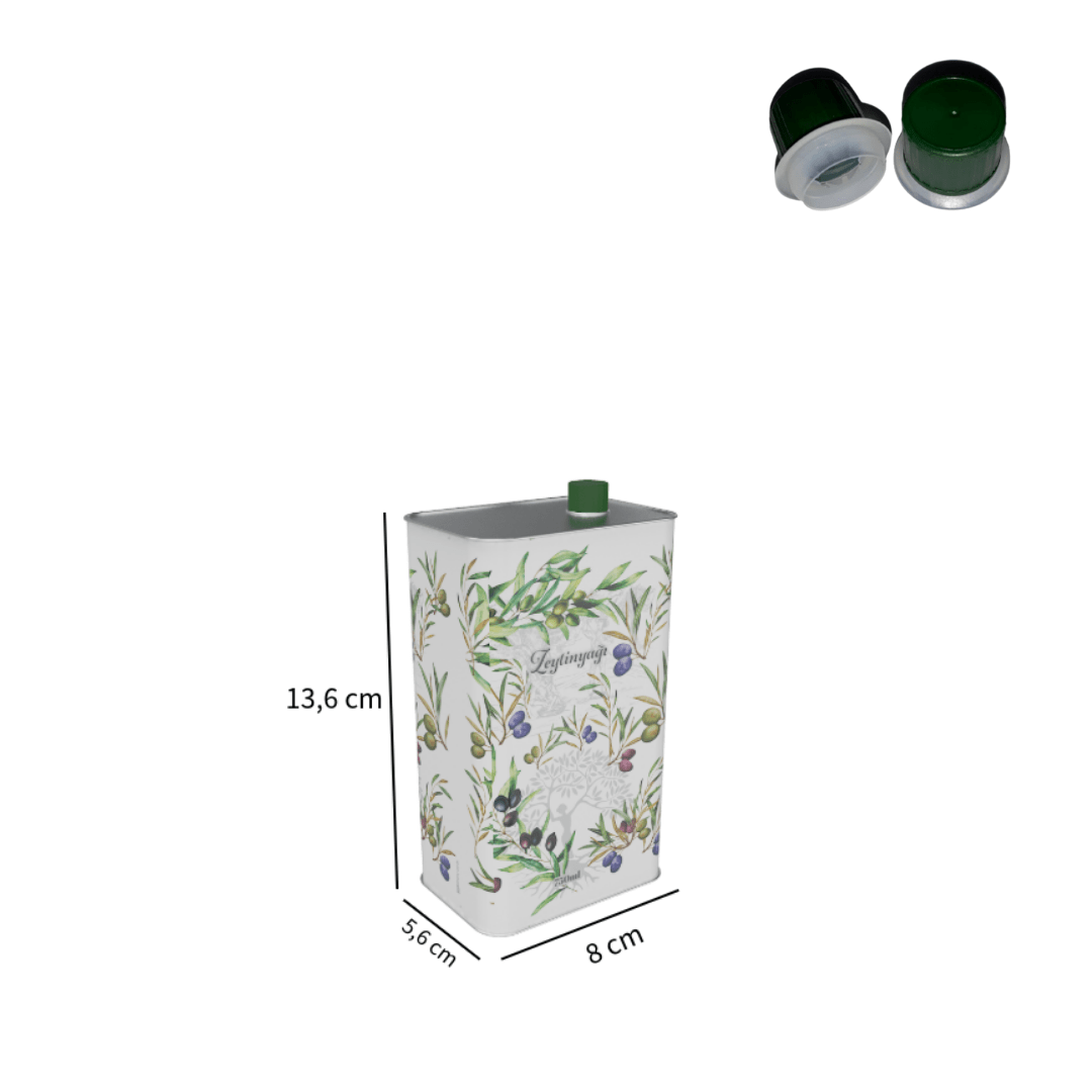 Sarkap 0,5 L (500 ml) Kapaklı Dekoratif Zeytinyağı Tenekesi Beyaz Yeşil Zeytin - Dobi Kapaklı