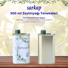 Sarkap 0,5 L (500 ml) Kapaklı Dekoratif Zeytinyağı Tenekesi Beyaz Yeşil Zeytin - Dobi Kapaklı