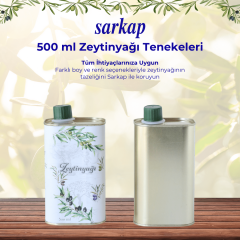 Sarkap 0,5 L (500 ml) Kapaklı Dekoratif Zeytinyağı Tenekesi Pratik Kapaklı - Beyaz Yeşil Zeytin