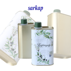 Sarkap 0,5 L (500 ml) Kapaklı Dekoratif Zeytinyağı Tenekesi Pratik Kapaklı - Beyaz Yeşil Zeytin