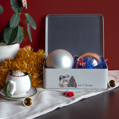 Sarkap Home 2,5 L Let It Snow Menteşeli Metal Saklama Kutusu KremAğaç