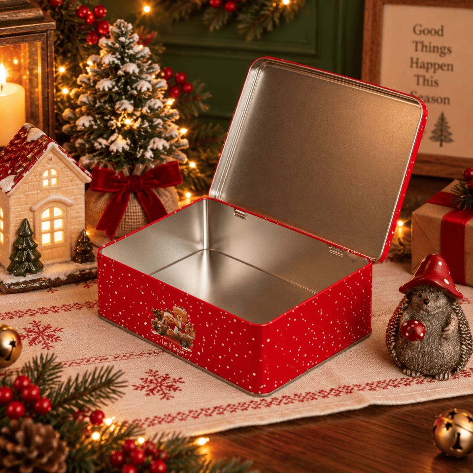 Sarkap Home 2,5 L Let It Snow Menteşeli Metal Saklama Kutusu KırmızıAraba