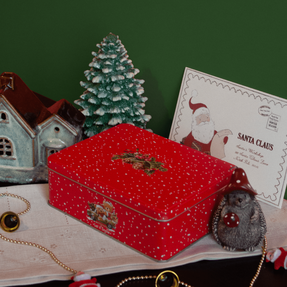 Sarkap Home 2,5 L Let It Snow Menteşeli Metal Saklama Kutusu KırmızıAraba