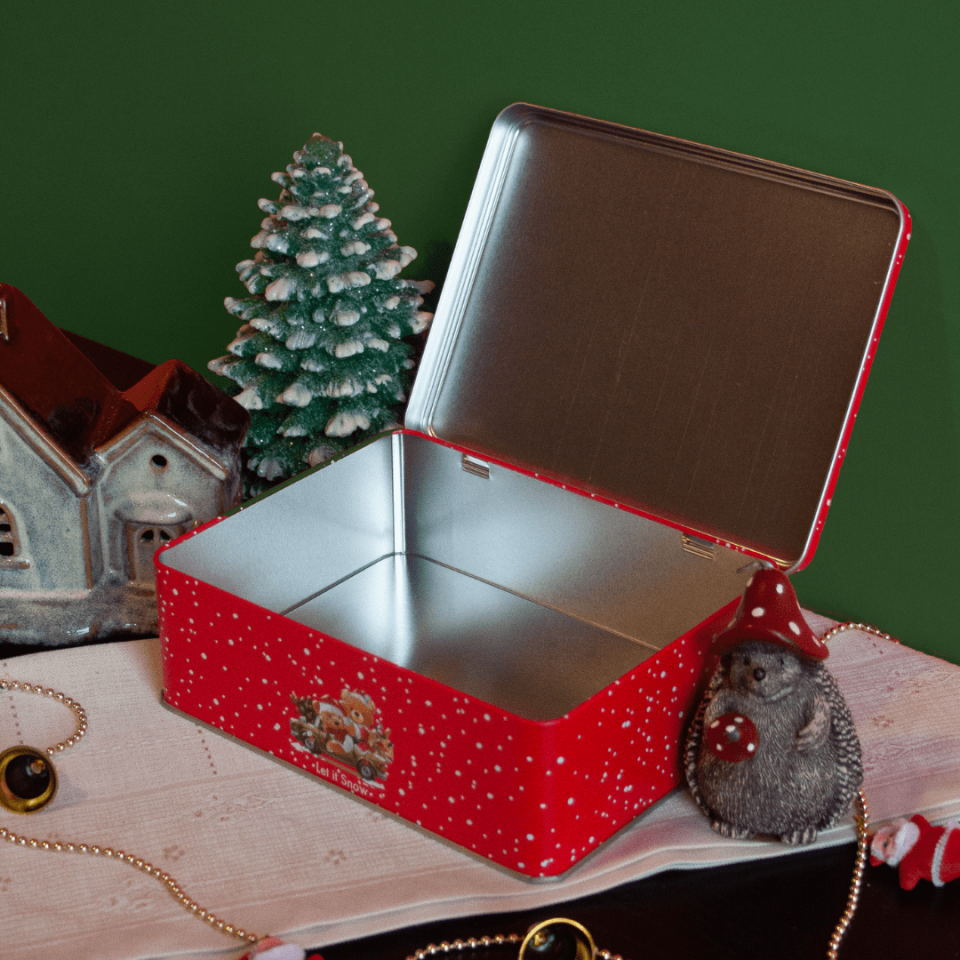 Sarkap Home 2,5 L Let It Snow Menteşeli Metal Saklama Kutusu KırmızıAraba